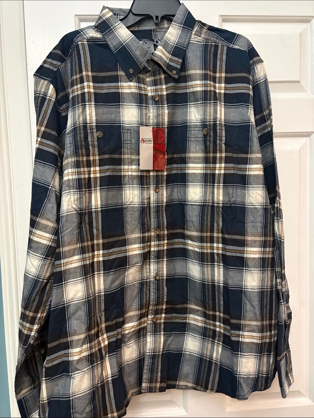 Gander Mountain Guide Series Navy, White & Brown Plaid Button-Down Shirt - NWT